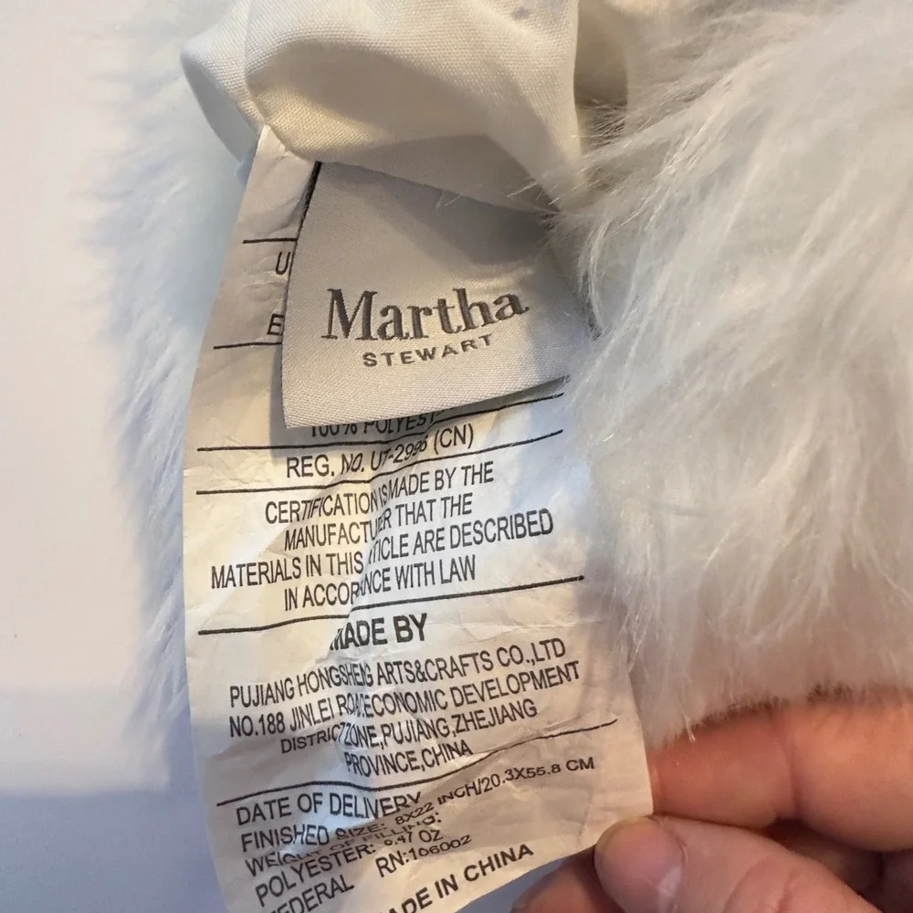 Martha Stewart Dusty Rose‎ Quilted Dog Bone Christmas Stocking Faux Fur Trim